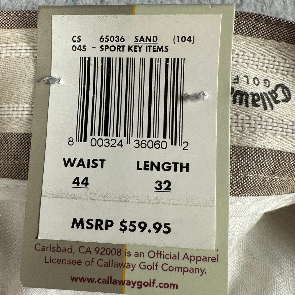 NEW Callaway Pants Mens 44X32 Sand Beige Golf Sport Pleated Dress Straight Leg
